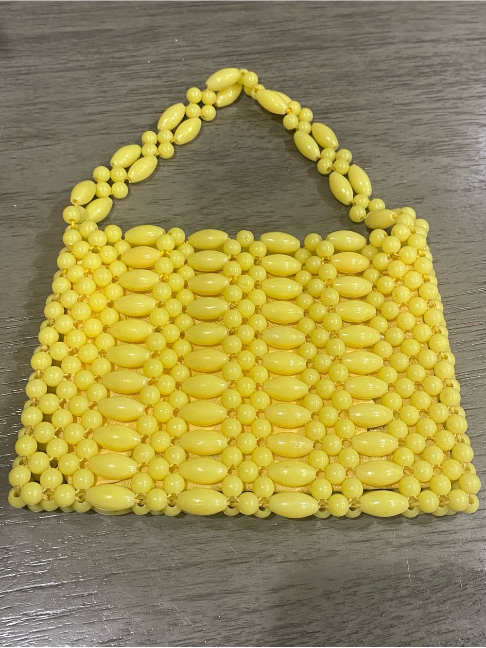 Funky 60’s vintage chunky Yellow Beaded Mini Bag purse working zipper 👛